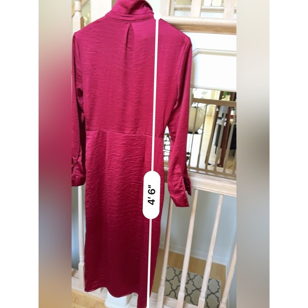 Mila Mae Twist Front Long Sleeve Satin Midi Shirtdress in Wine M - Picture 8 of 12